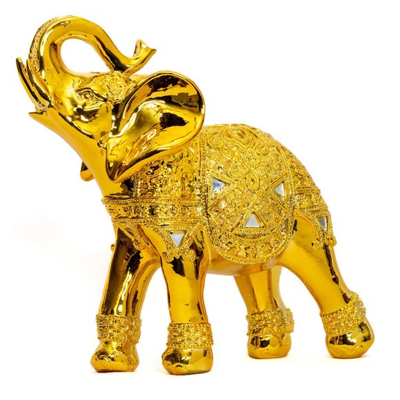 Dalax- 10” (H) Gold Color Elegant Elephant Statue with Trunk Facing Upwards Luck - Picture 2 of 8
